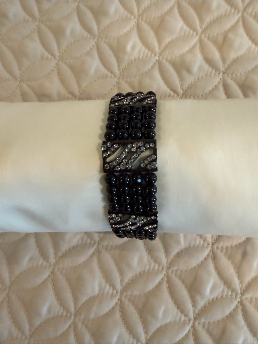 Black Beaded Bracelet with Crystal Accents